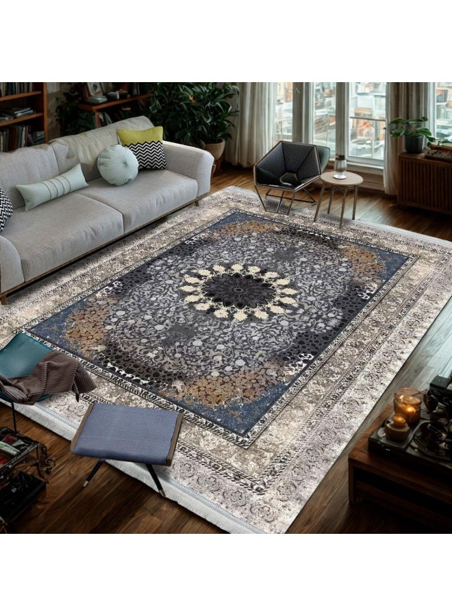 SMART HOME Large padded floor mat with a soft velvet surface and non-slip backing - Living room rug - Majlis rug - Lounge rug - Luxurious decorative rug - Elegant rug with modern patterns for living rooms and majlis - Size 350x250 cm - Suitable for everyday use and entertaining - Image 5
